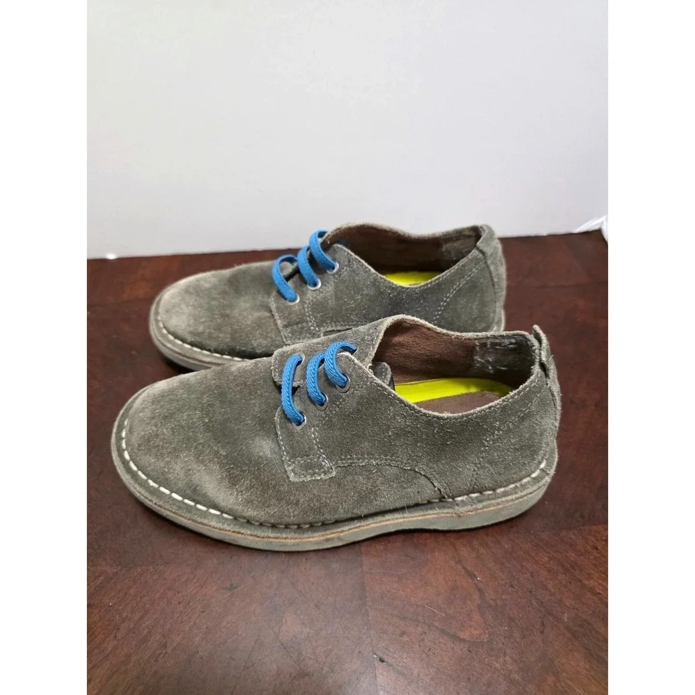 Florsheim Boys Gray Suede Granp Core Dressing Shoes With Blue Laces Size 1